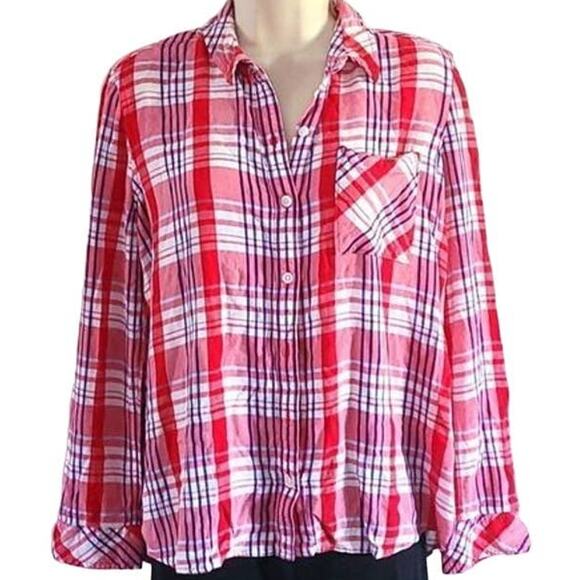 SO Women's Red & White Plaid Button-Down Shirt Size XL – Long Sleeve Casual Top - Picture 6 of 6